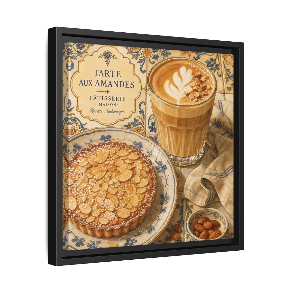 Side Mockup 32. Vintage Almond Tart Warm Beige Food shown as stretched canvas wall art