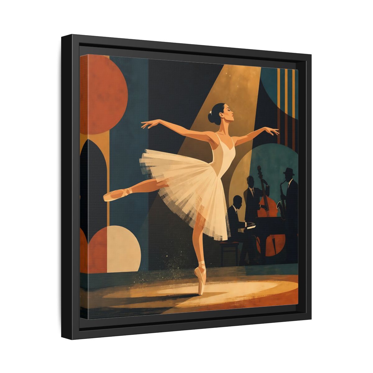 Side Mockup 32. Vintage Ballerina Ballerina Jazz shown as framed canvas print