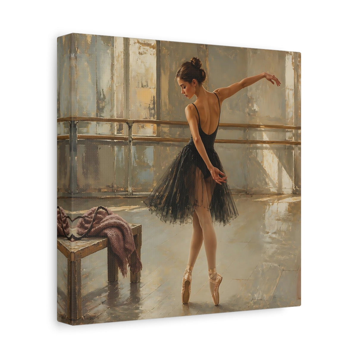 Side Mockup 9. Vintage Ballerina Muted Gold And Black shown as canvas print