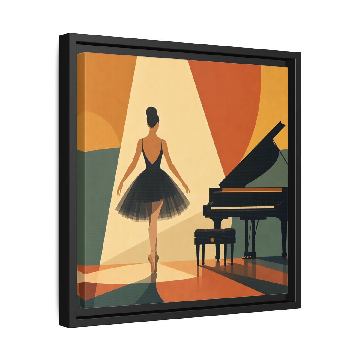 Side Mockup 32. Vintage Ballerina Orange Blue Ballerina shown as framed canvas print