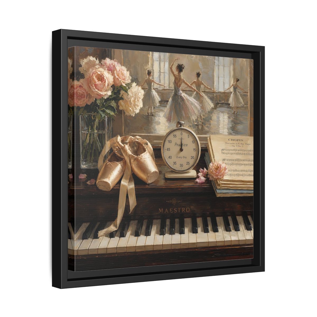 Side Mockup 32. Vintage Ballet Dancers Vintage Ballet shown as framed canvas print