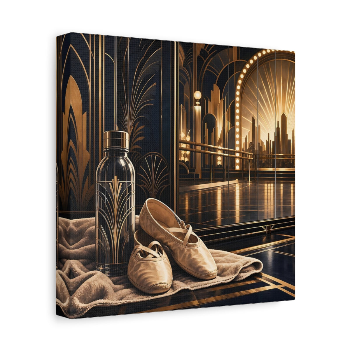 Side Mockup 9. Vintage Ballet Shoes Gold And Black shown as canvas print