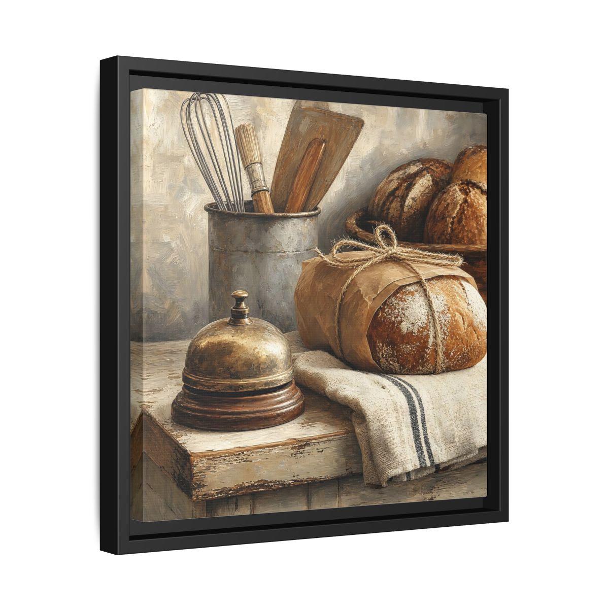 Side Mockup 32. Vintage Bread Rustic Bakery shown as stretched canvas wall art