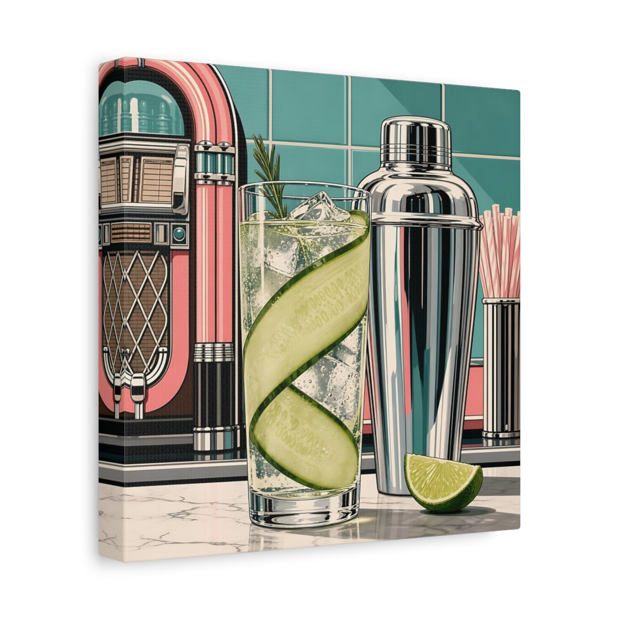 Side Mockup 9. Vintage Cocktail Retro Cocktail shown as stretched canvas wall art