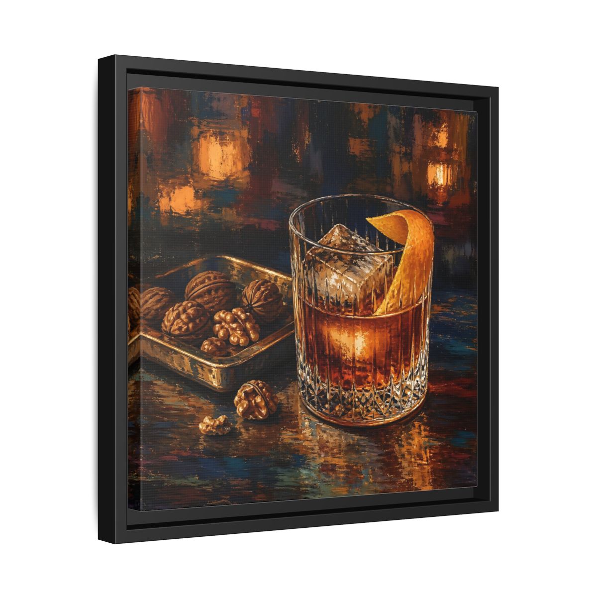Side Mockup 32. Vintage Cocktail, Walnuts Warm Tones shown as stretched canvas wall art
