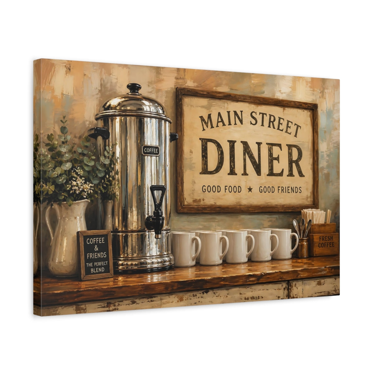 Side Mockup 3. Vintage Coffee Station Rustic Coffee shown as stretched canvas wall art