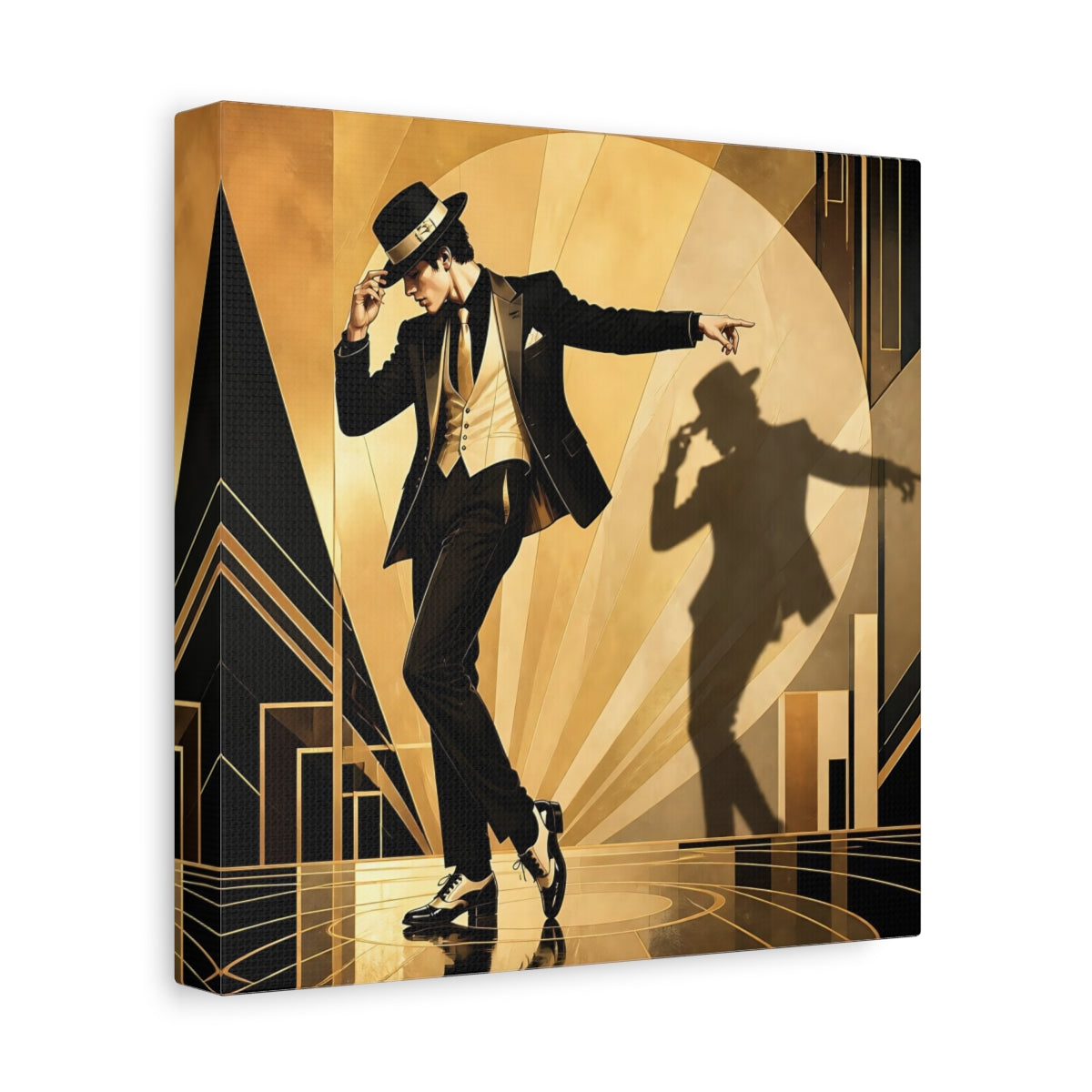 Side Mockup 9. Vintage Dancer Black And Gold shown as canvas print