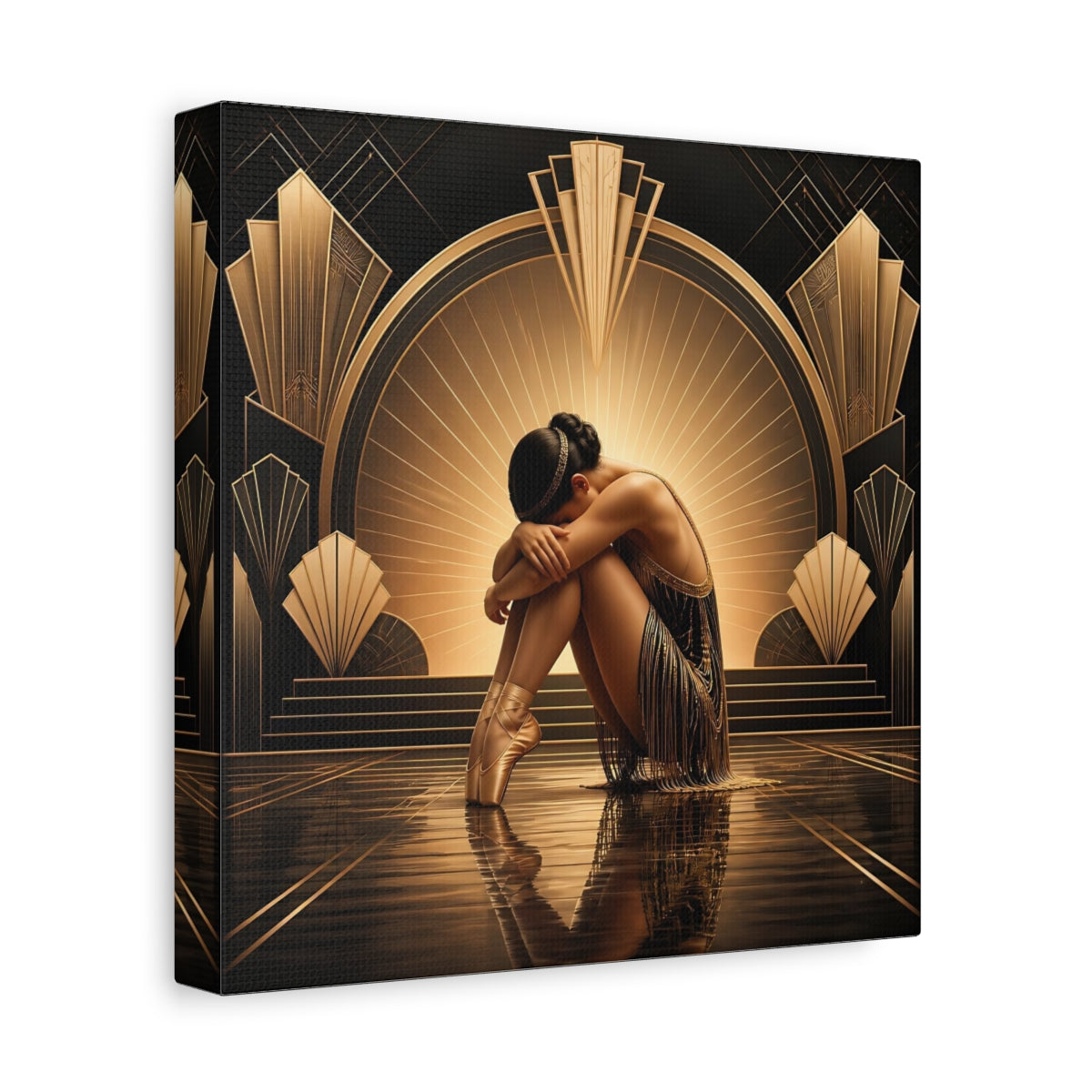 Side Mockup 9. Vintage Dancer Gold And Black shown as canvas print