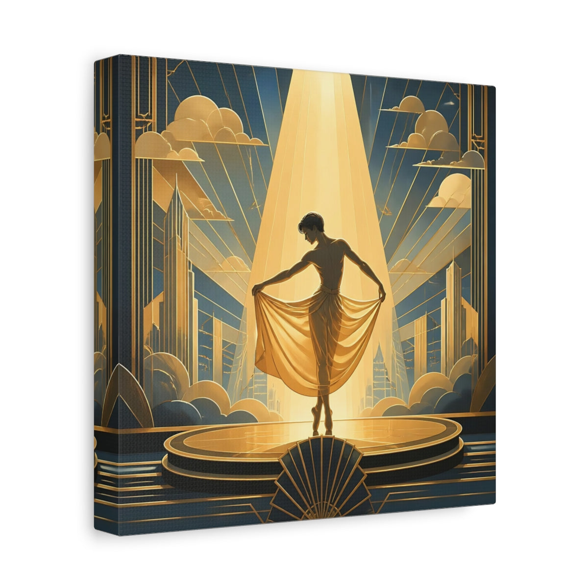 Side Mockup 9. Vintage Dancer Gold And Blue shown as canvas print