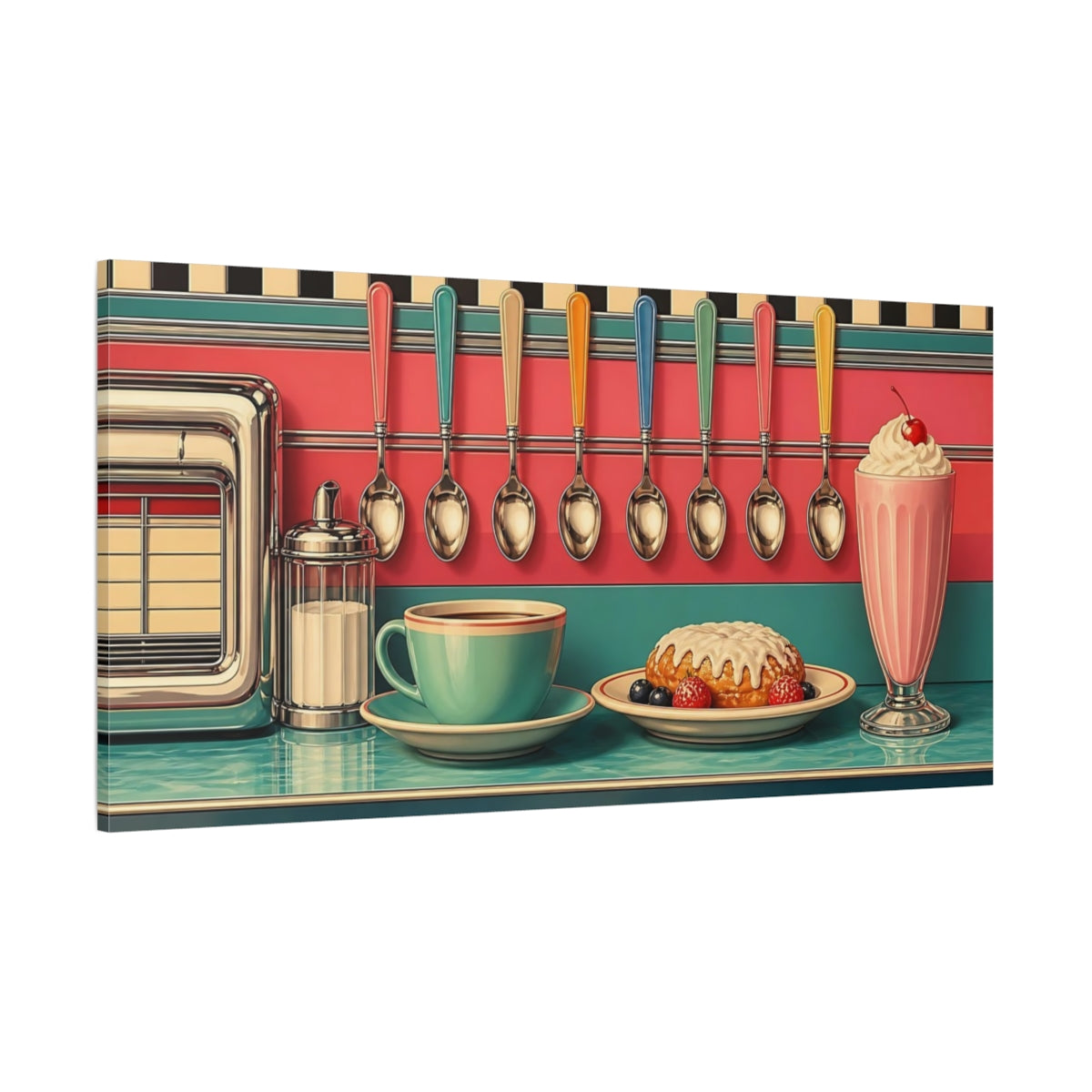 Side Mockup 2. Vintage Diner Breakfast Retro Diner shown as canvas print