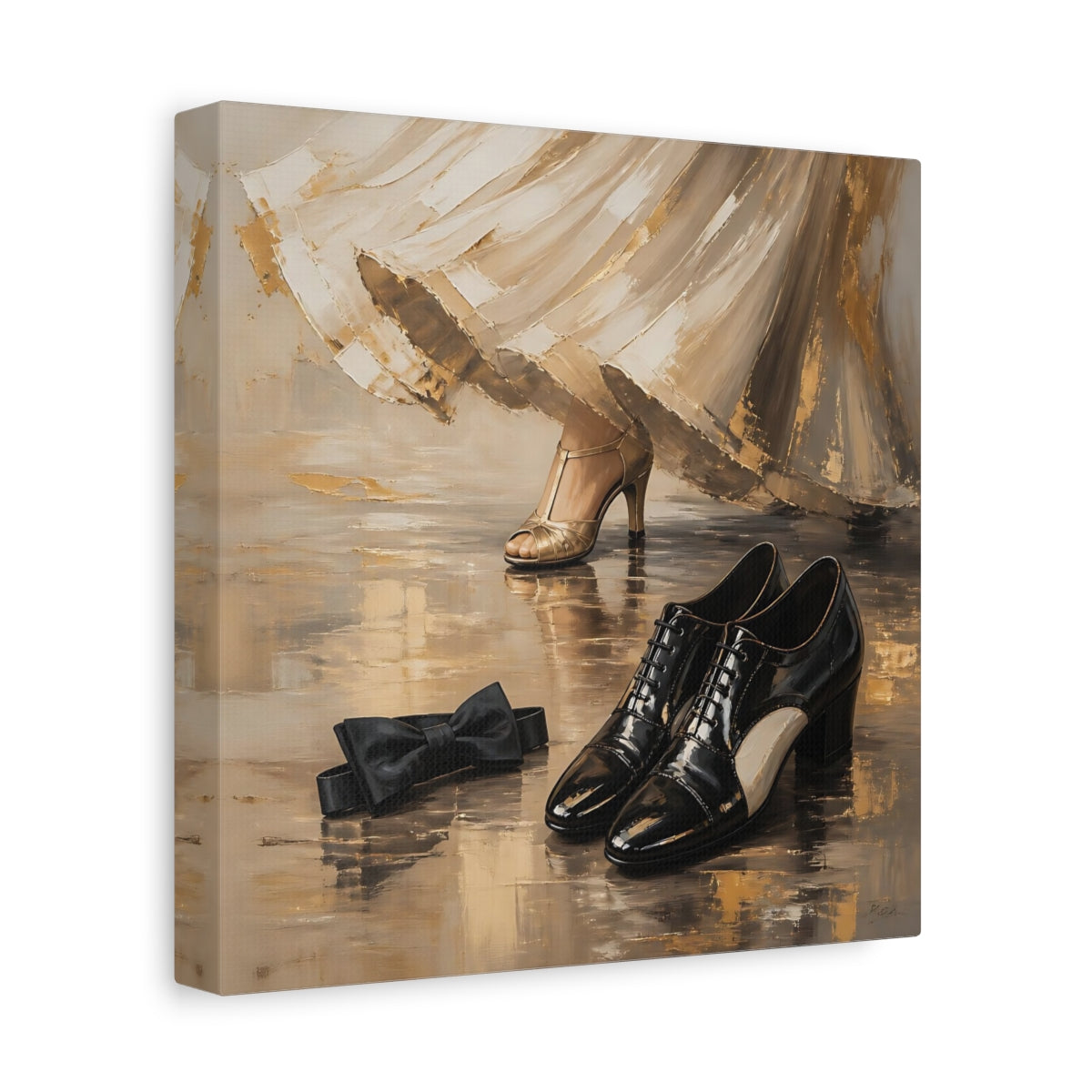 Side Mockup 9. Vintage Elegant Shoes Golden Black Elegance shown as canvas print