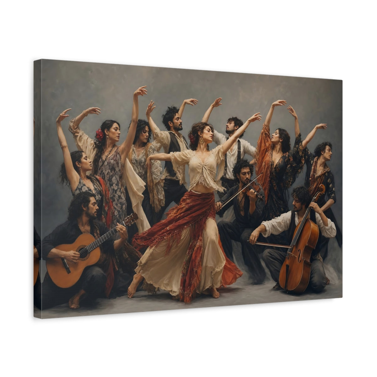Side Mockup 3. Vintage Flamenco Dancers Flamenco Dance Art shown as canvas print