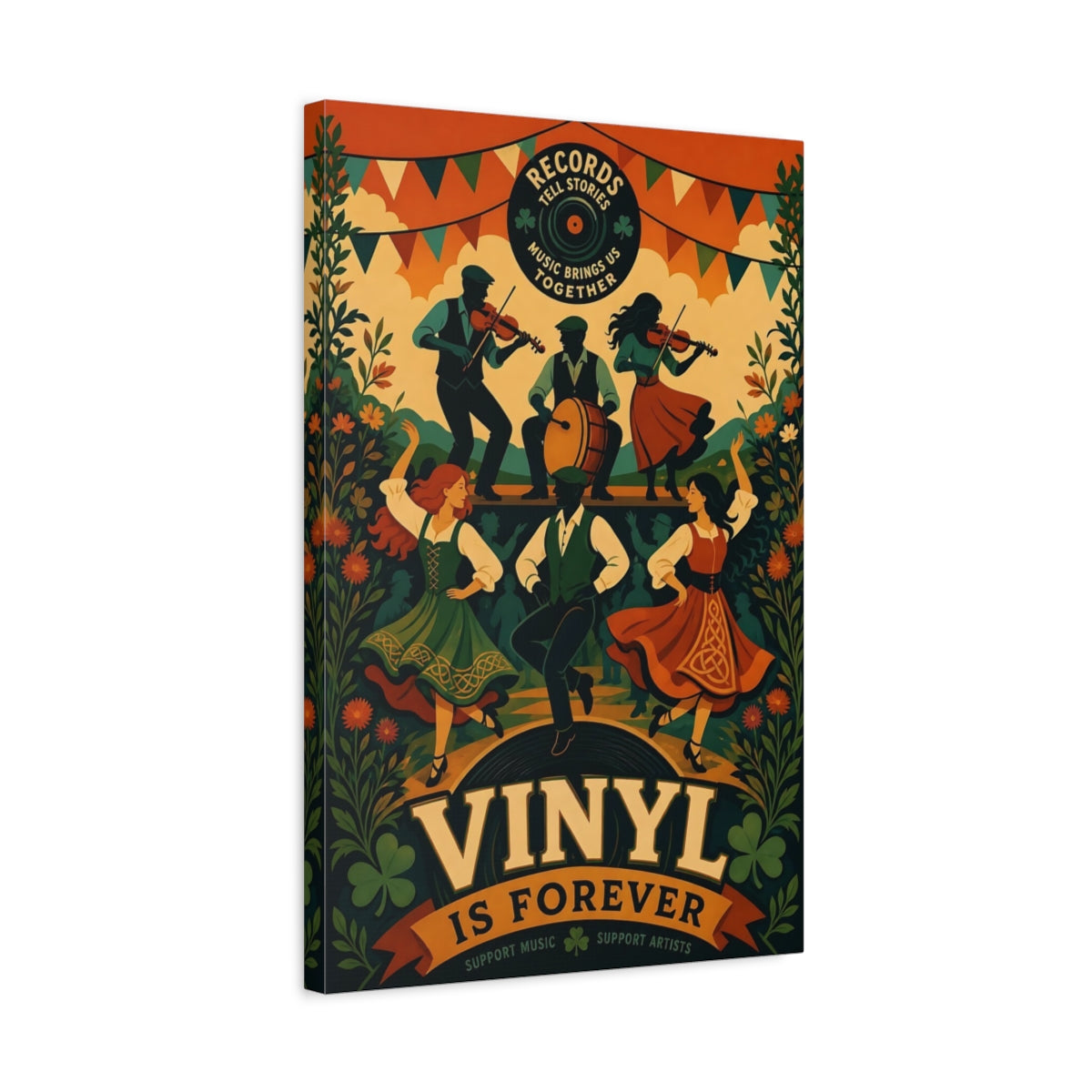 Side Mockup 3. Vintage Folk Music Irish Folk Dance shown as canvas print