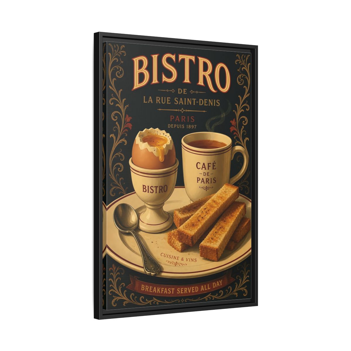 Side Mockup 14. Vintage French Breakfast Vintage French Breakfast shown as framed canvas print