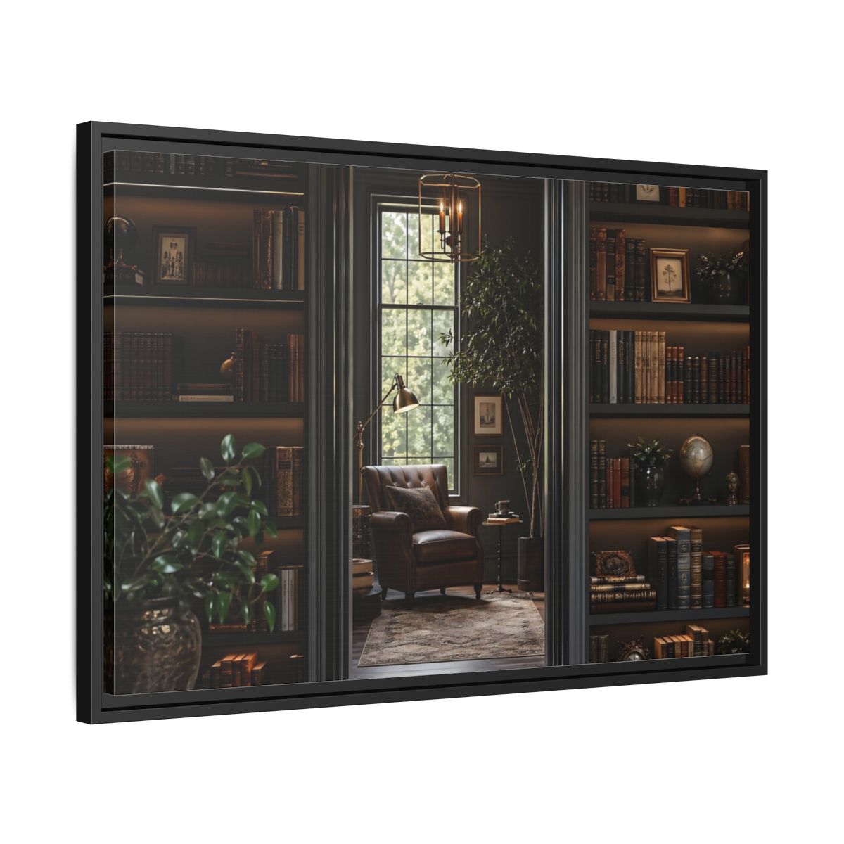 Side Mockup 14. Vintage Library Dark Academia shown as stretched canvas wall art