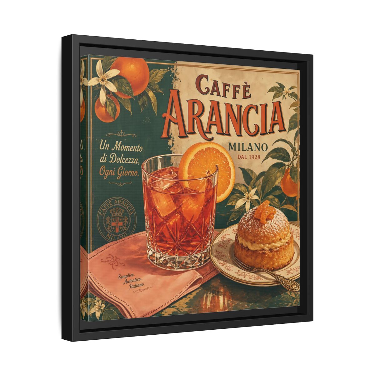 Side Mockup 32. Vintage Oranges Vintage Orange Cafe shown as stretched canvas wall art