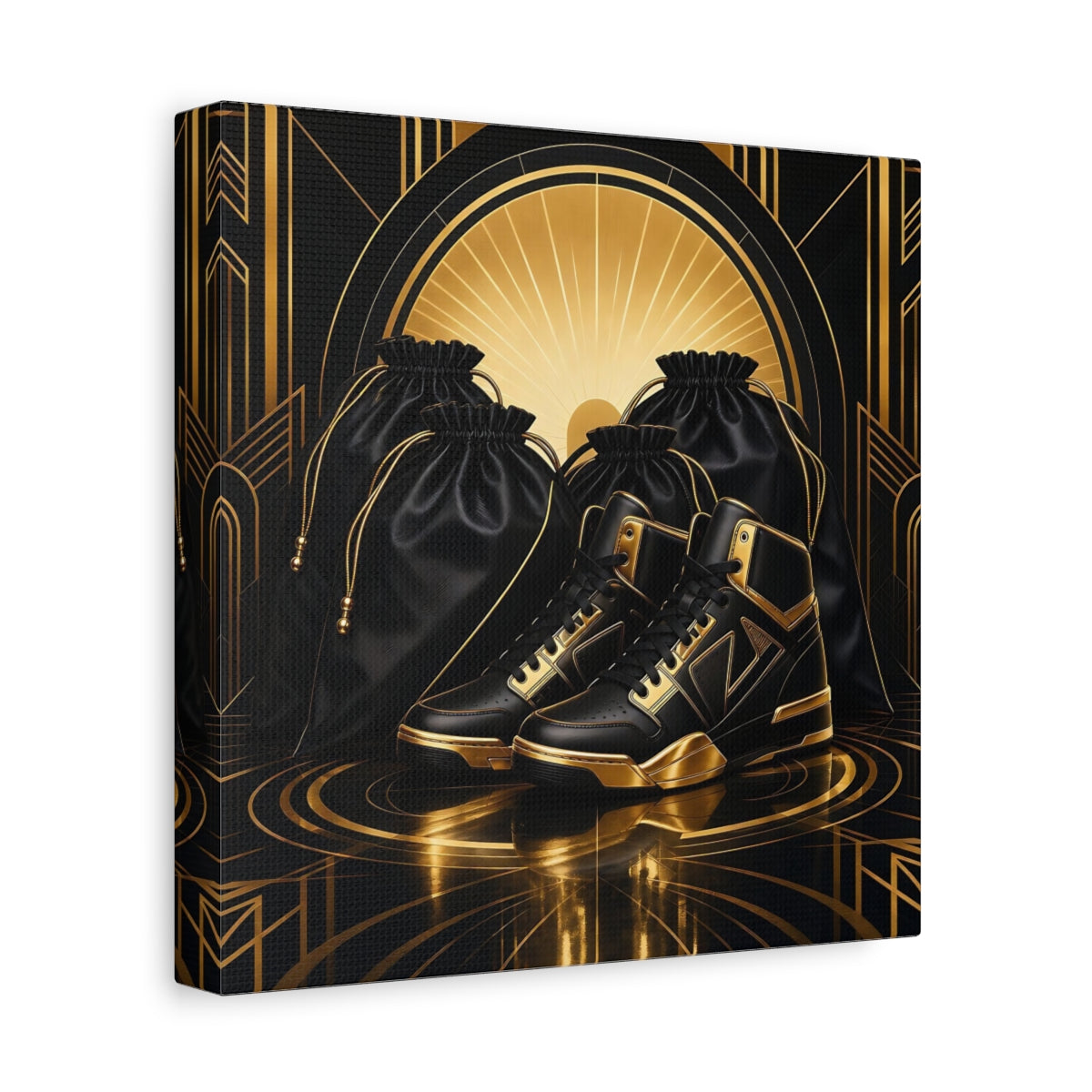 Side Mockup 9. Vintage Sneakers Black And Gold shown as canvas print