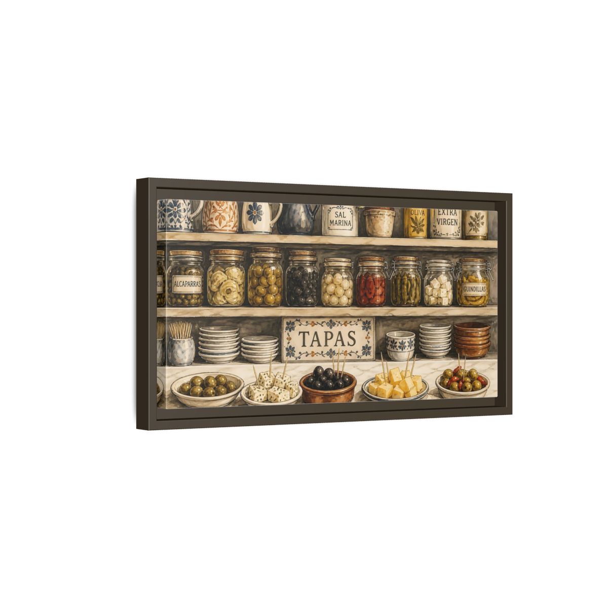Side Mockup 7. Vintage Spanish Tapas Vintage Spanish Tapas shown as framed canvas print