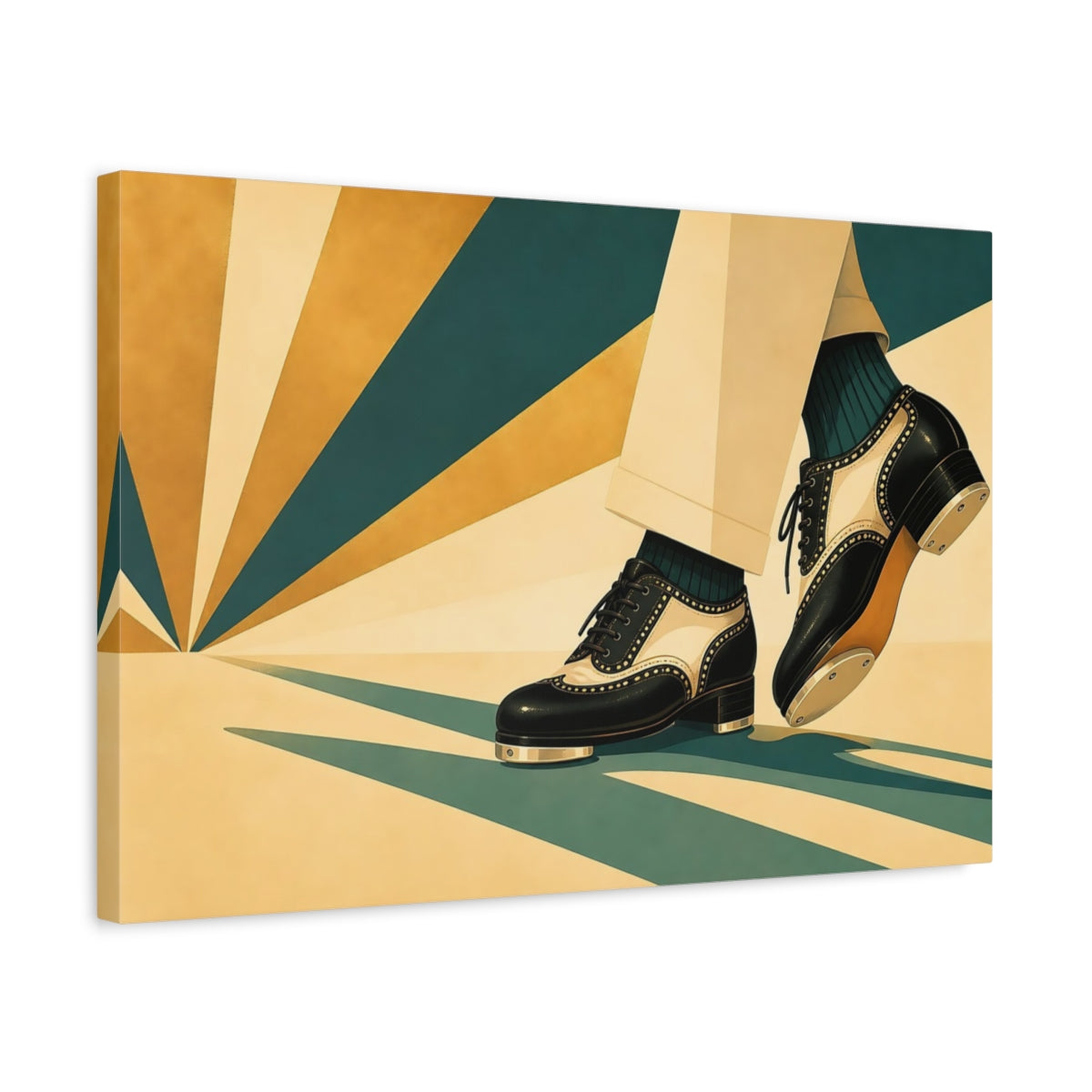 Side Mockup 3. Vintage Tap Shoes Teal And Gold Tap Shoes shown as canvas print