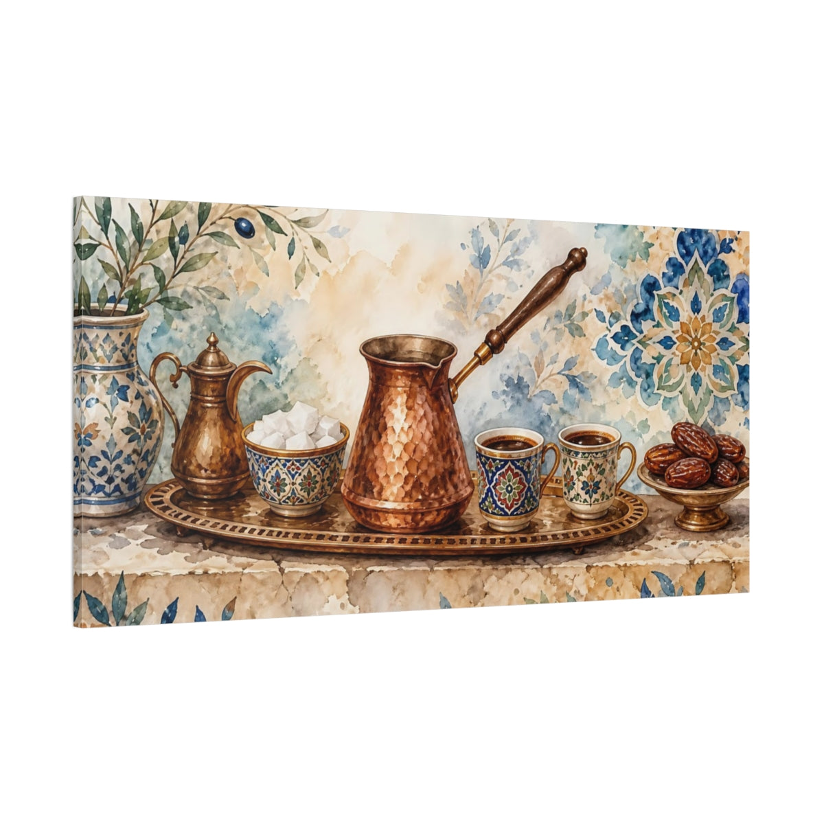 Side Mockup 2. Vintage Turkish Coffee Mediterranean Coffee shown as canvas print