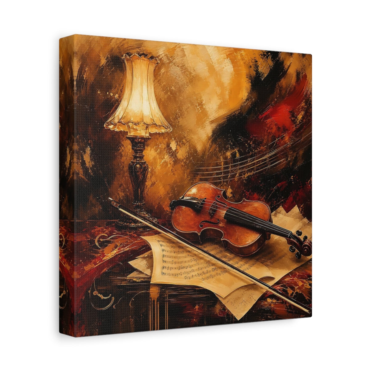 Side Mockup 9. Vintage Violin Brown And Gold shown as canvas print