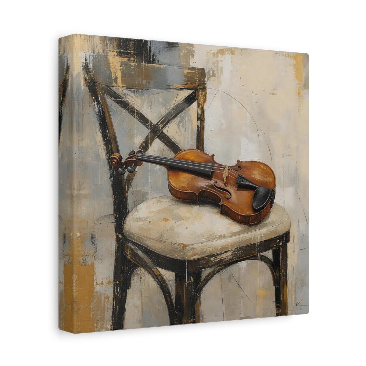 Side Mockup 9. Vintage Violin Brown And Gray shown as canvas print