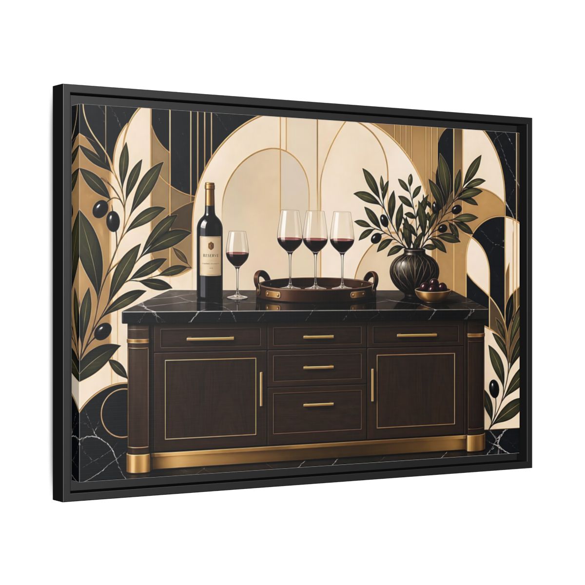 Side Mockup 14. Vintage Wine Brown And Gold shown as stretched canvas wall art