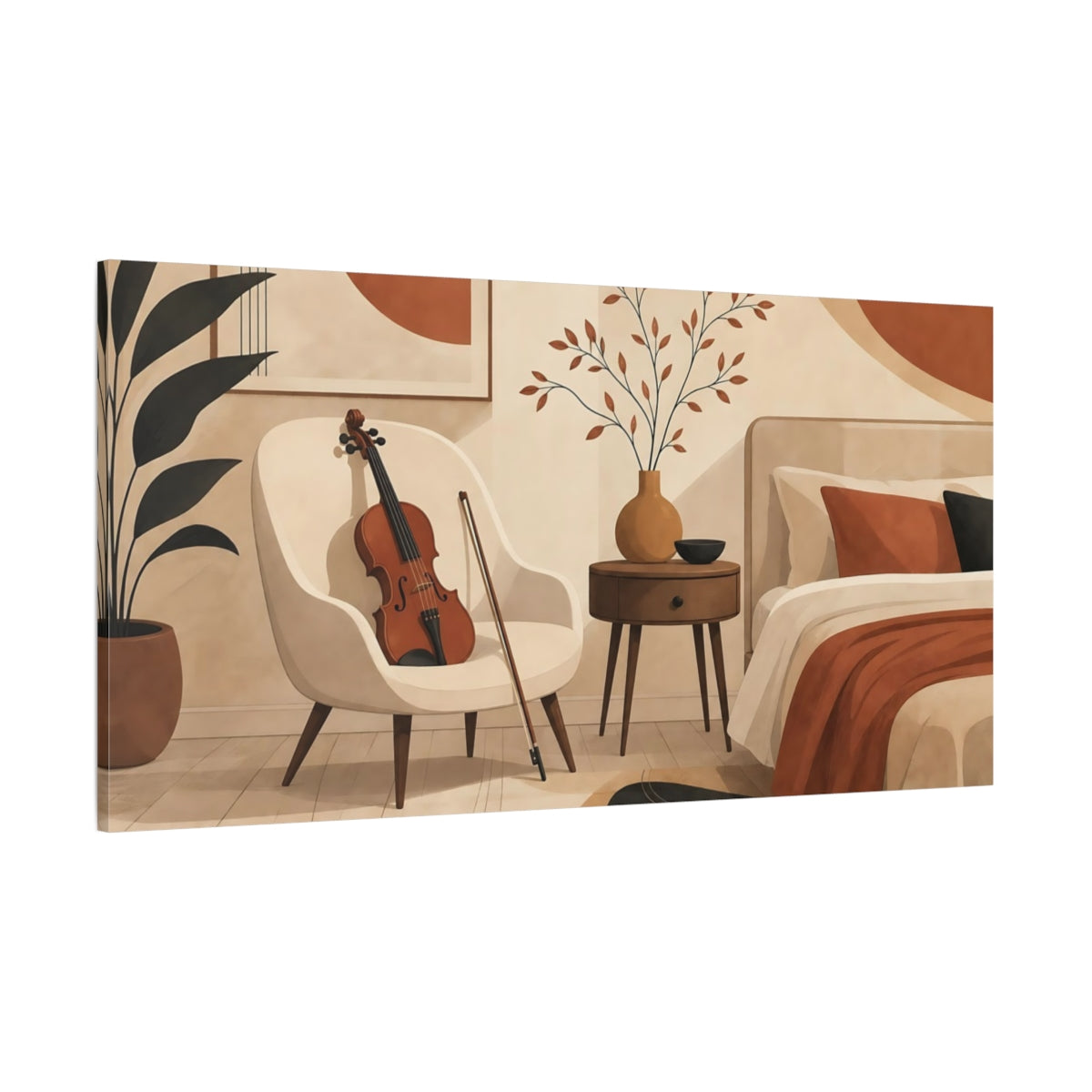 Side Mockup 2. Violin In Cozy Bedroom shown as canvas print