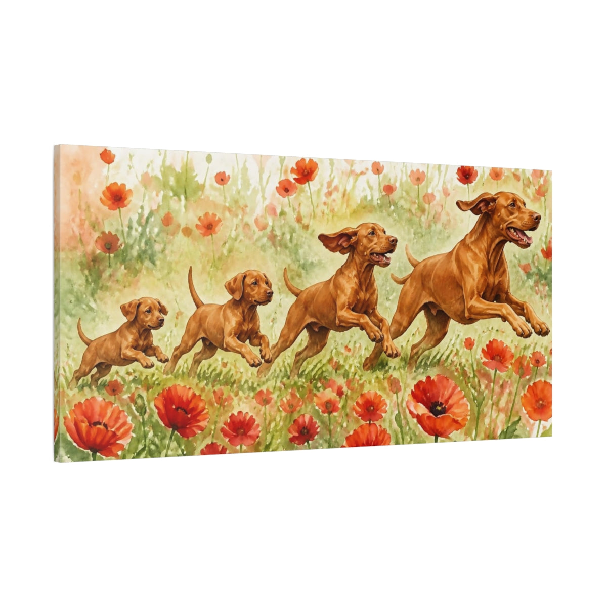 Side Mockup 2. Vizsla Pets In Poppies shown as canvas print
