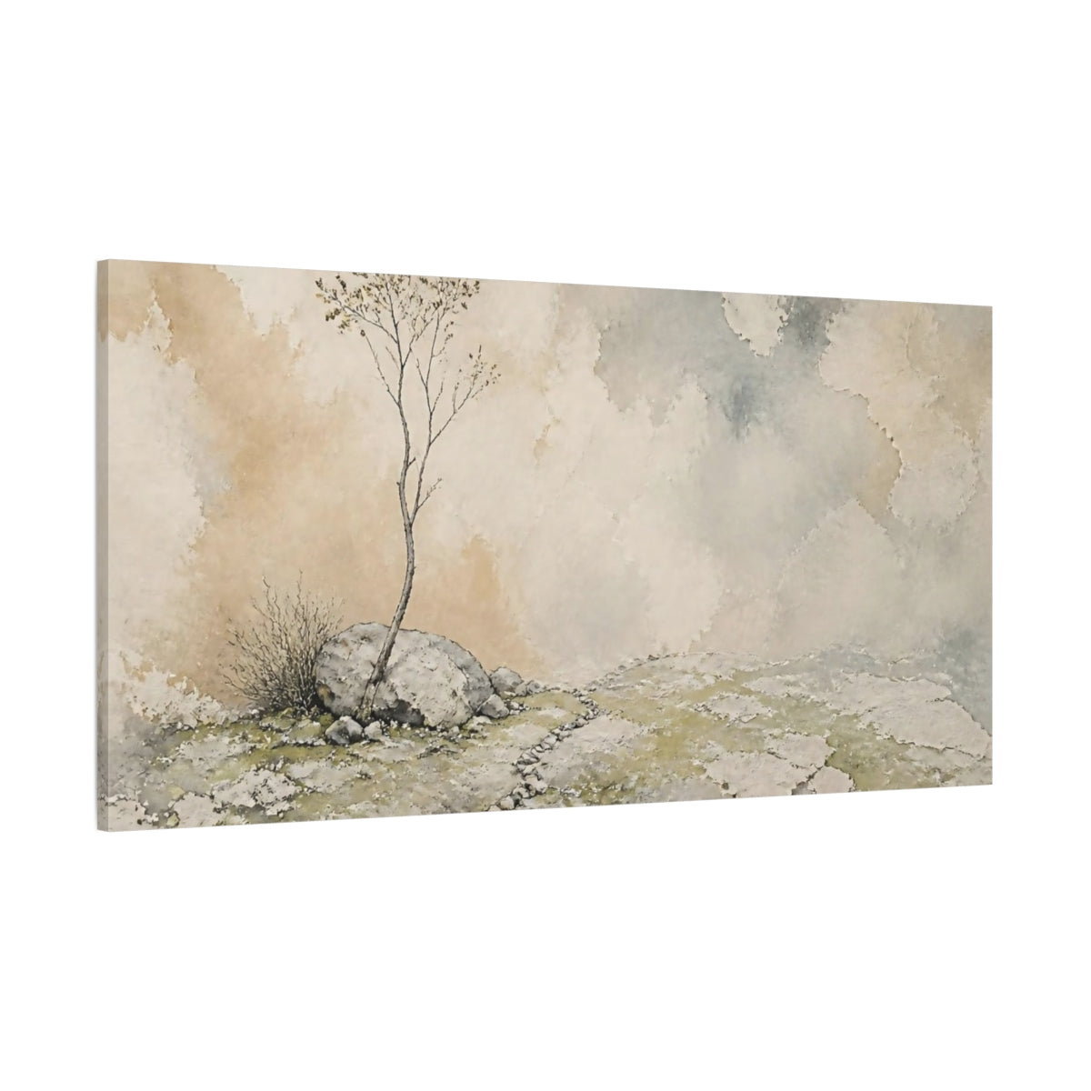 Side Mockup 2. Wabi Sabi Lone Tree shown as canvas print