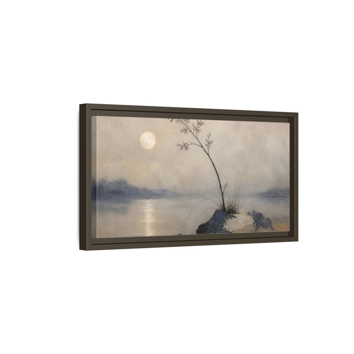 Side Mockup 7. Wabi Sabi Moonlit Branch shown as framed canvas print