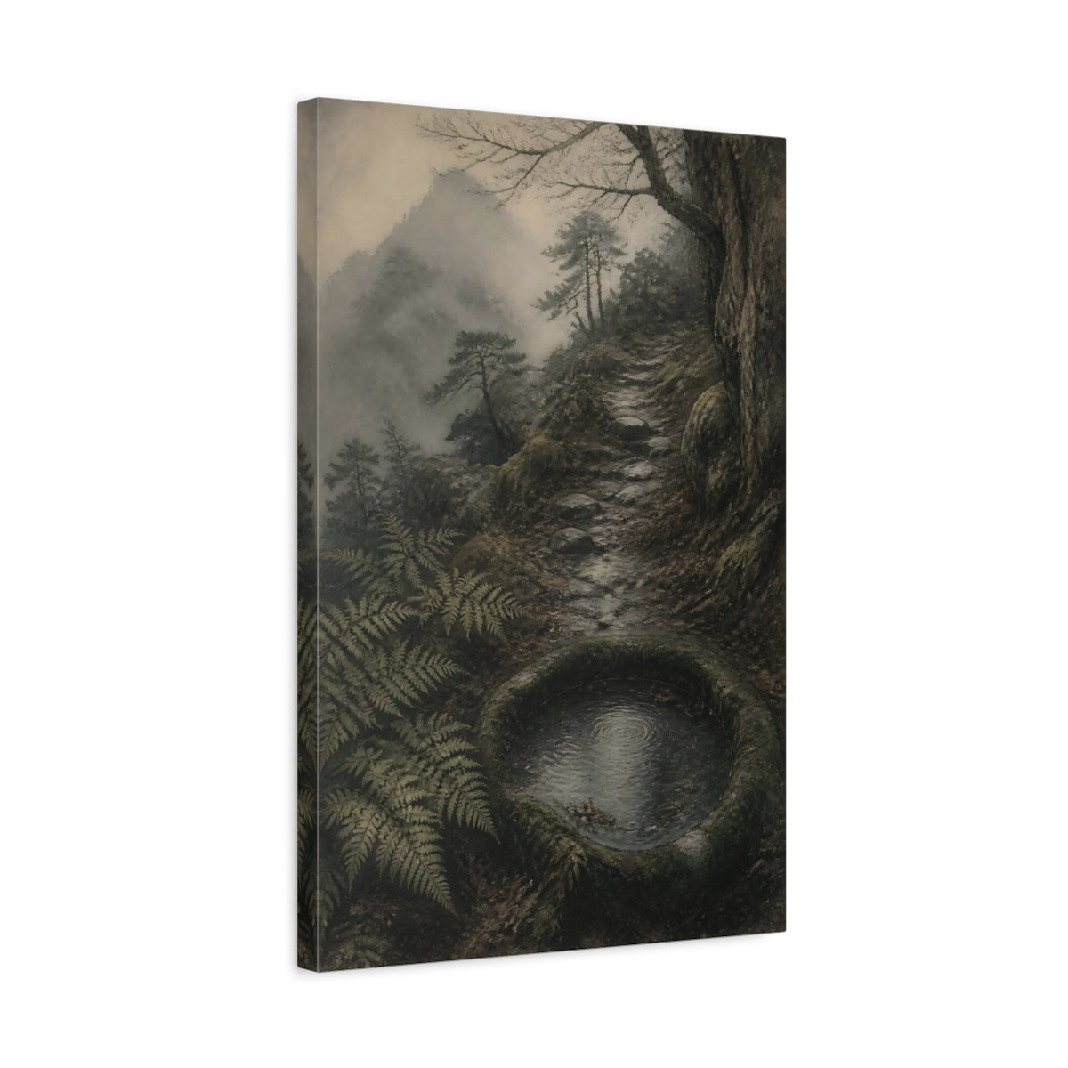 Side Mockup 3. Wabi Sabi Moss Ring shown as canvas print