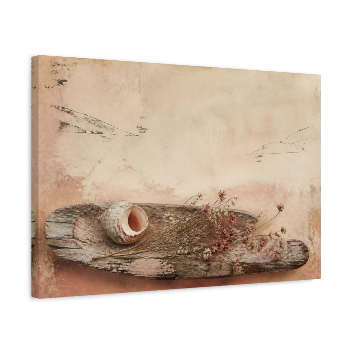Side Mockup 3. Wabi Sabi Seashell shown as canvas print