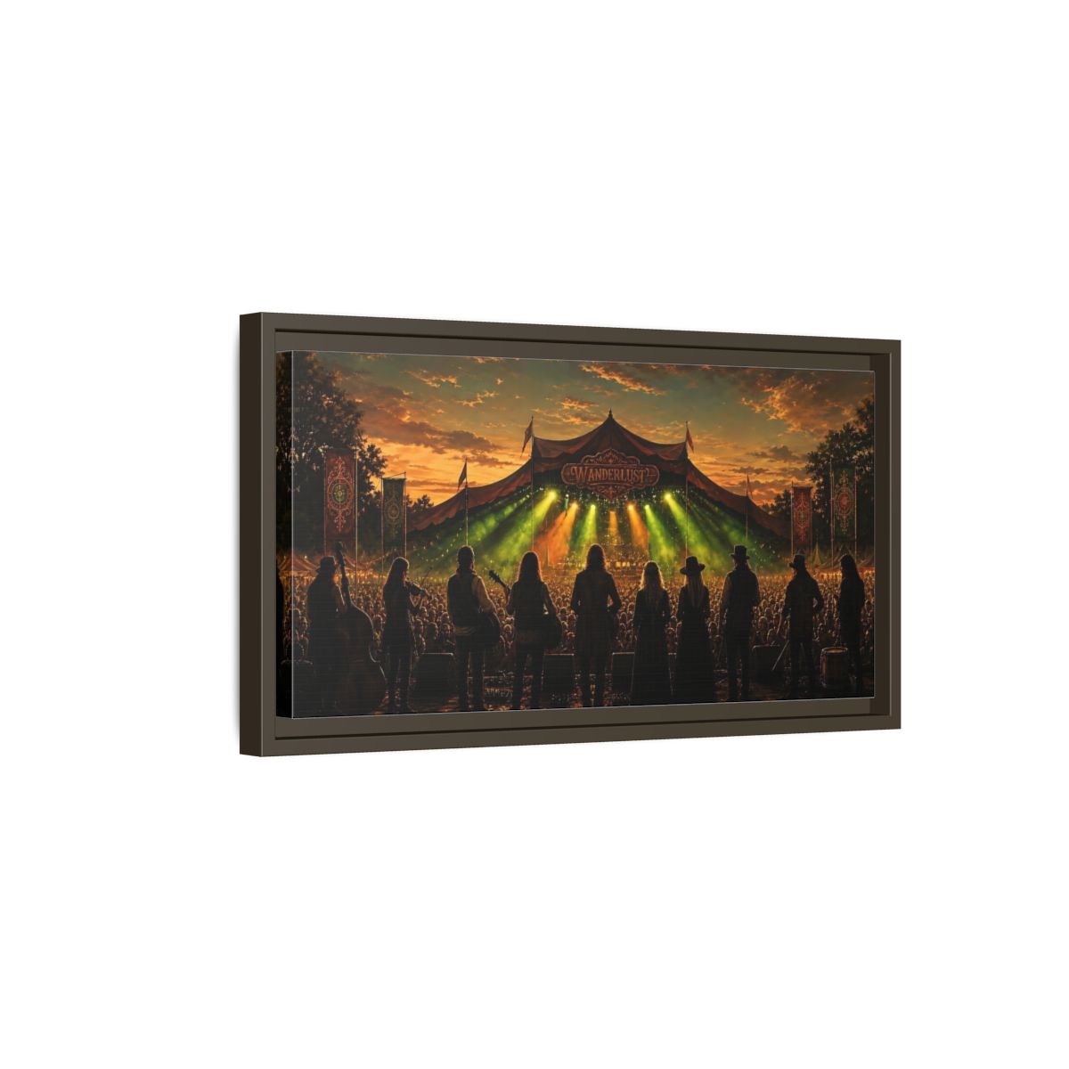 Side Mockup 7. Wanderlust Sunset Concert shown as framed canvas print