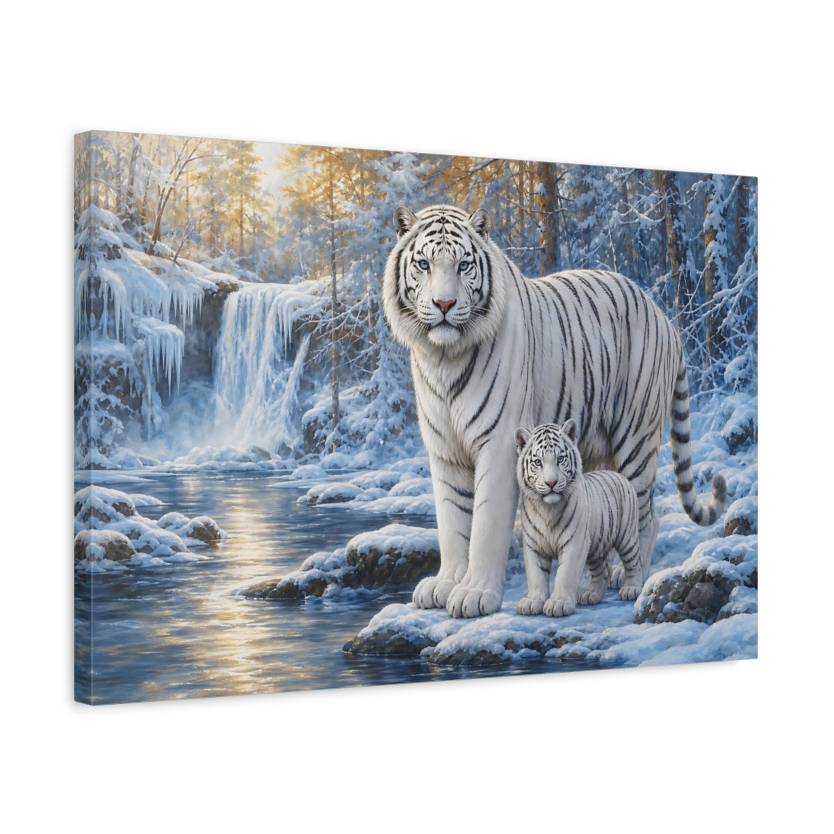 Side Mockup 3. White Tiger Mother And Cub shown as canvas print