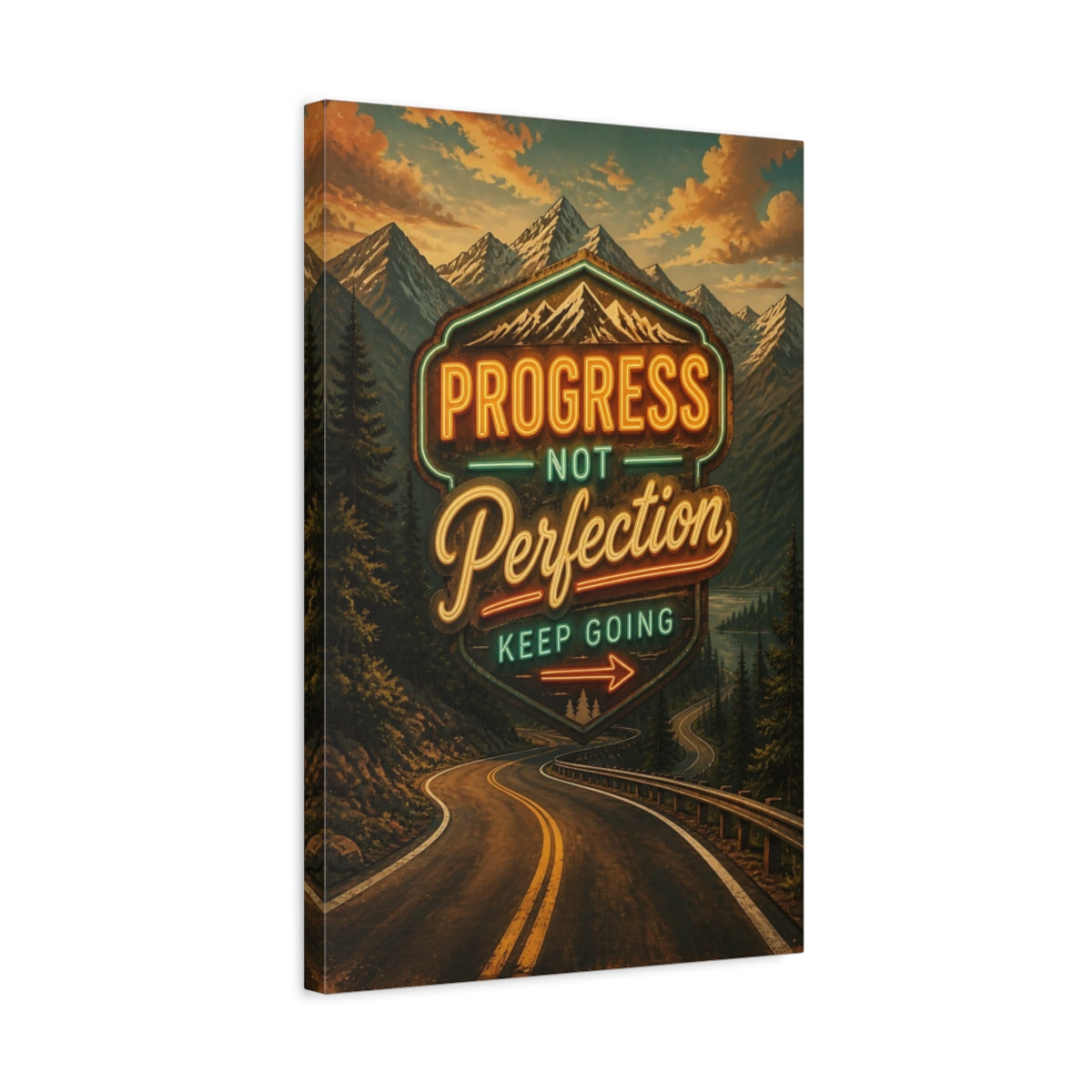 Side Mockup 3. Winding Road Quote Sign shown as canvas print