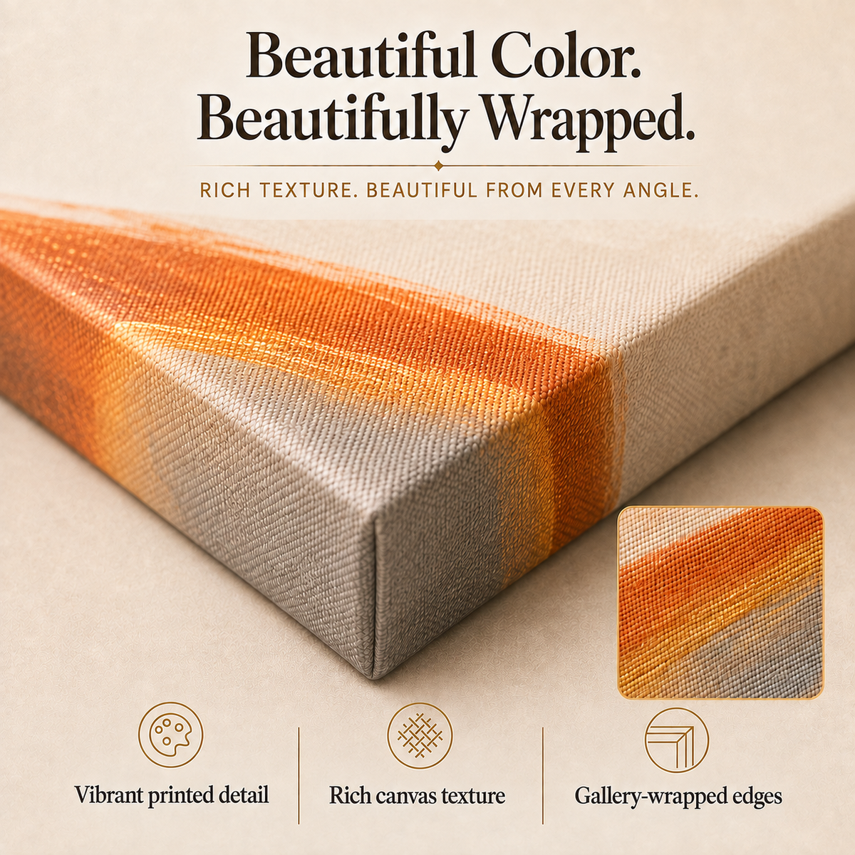 Close up details of the premium canvas edges and corners.