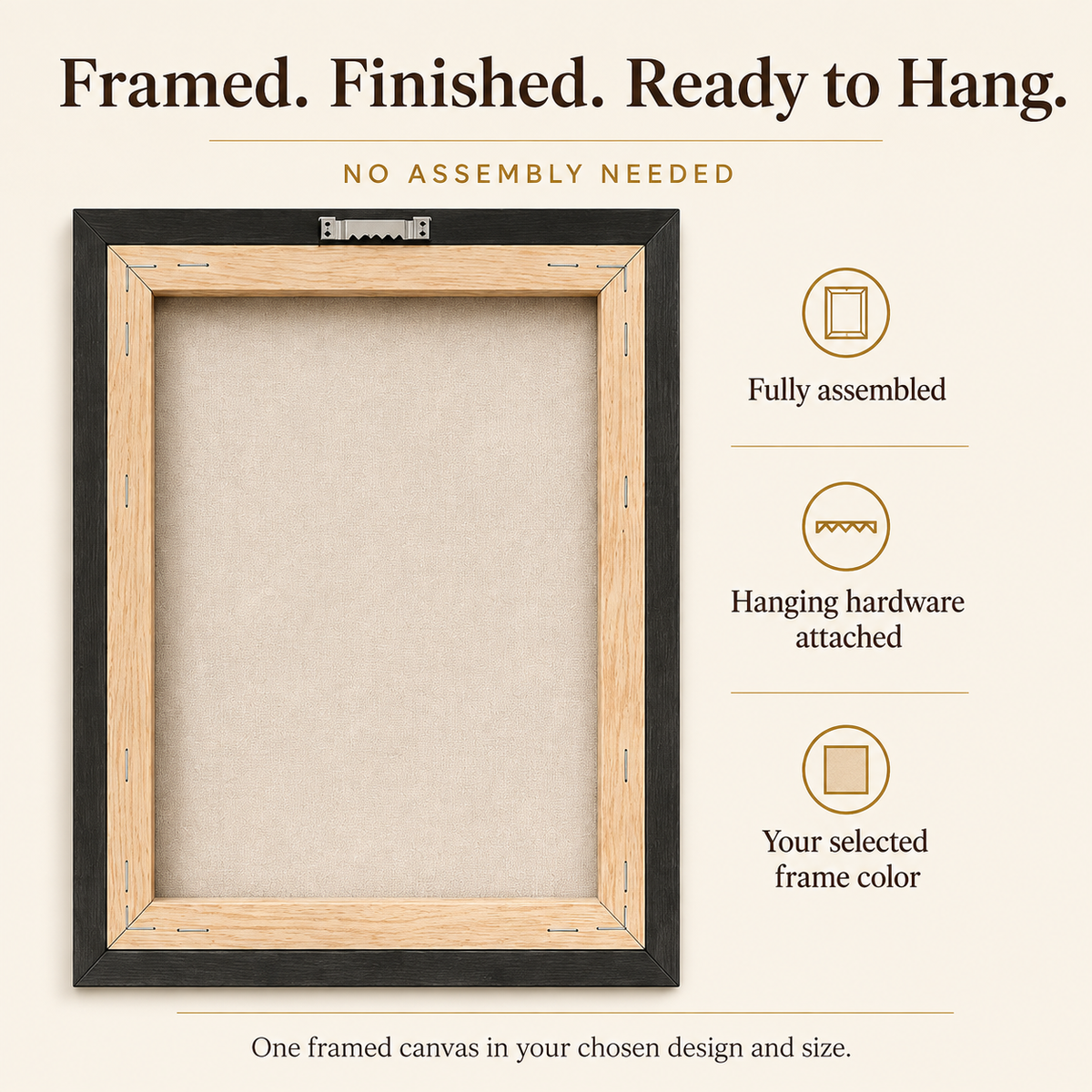 framed canvas arrives assembled and ready to hang.
