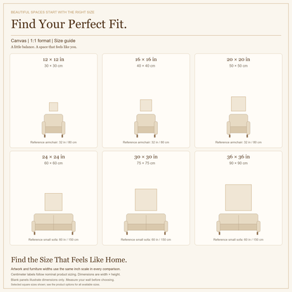 canvas 1:1 size guide in inches and centimeters.