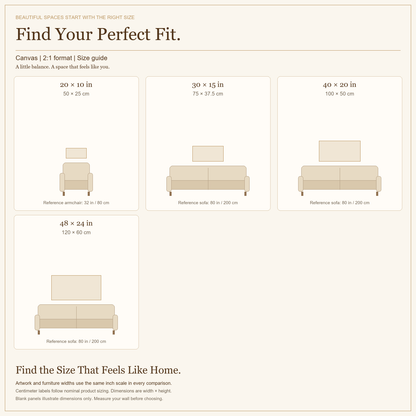 canvas 2:1 size guide in inches and centimeters.