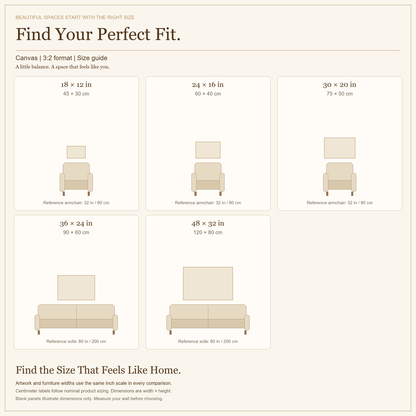 canvas 3:2 size guide in inches and centimeters.