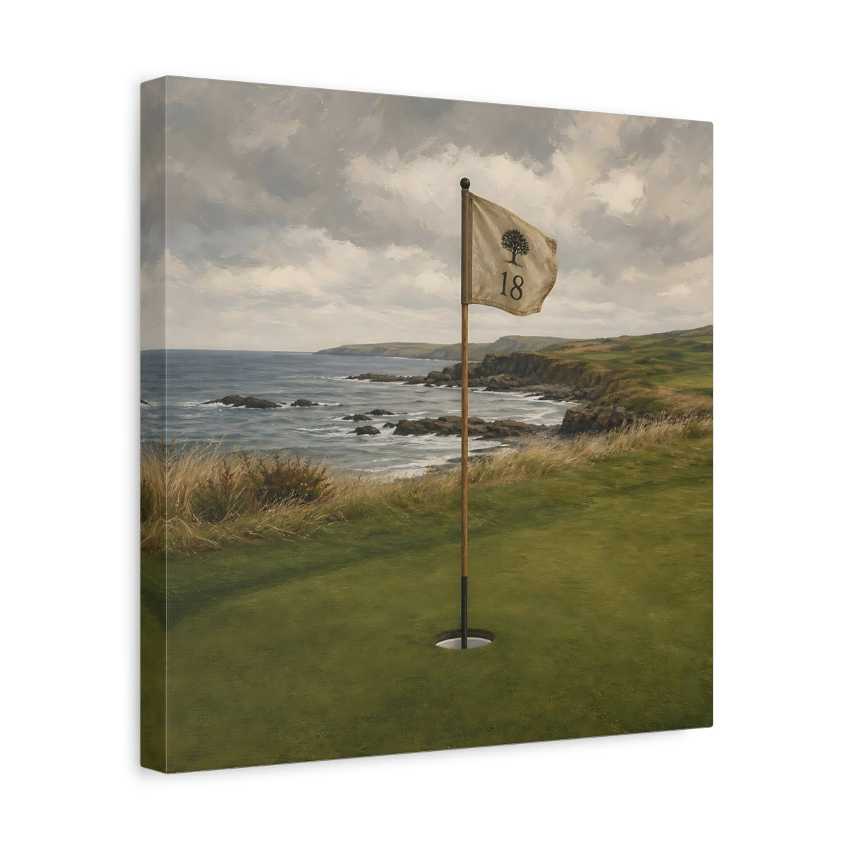 Side Mockup 7. 18th Hole Seaside shown as canvas print