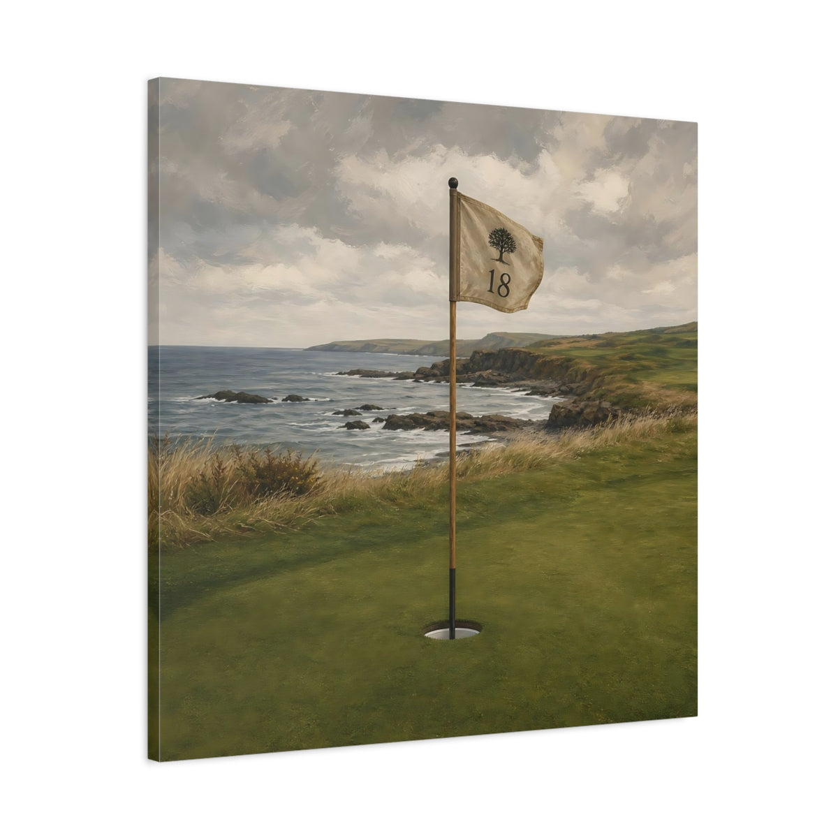 Side Mockup 3. 18th Hole Seaside shown as canvas print