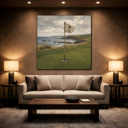 Mockup 2. 18th Hole Seaside shown as canvas print
