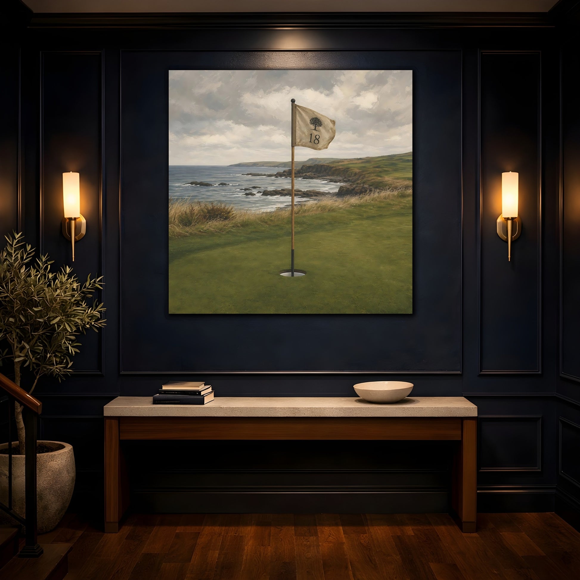 Mockup 4. 18th Hole Seaside shown as canvas print