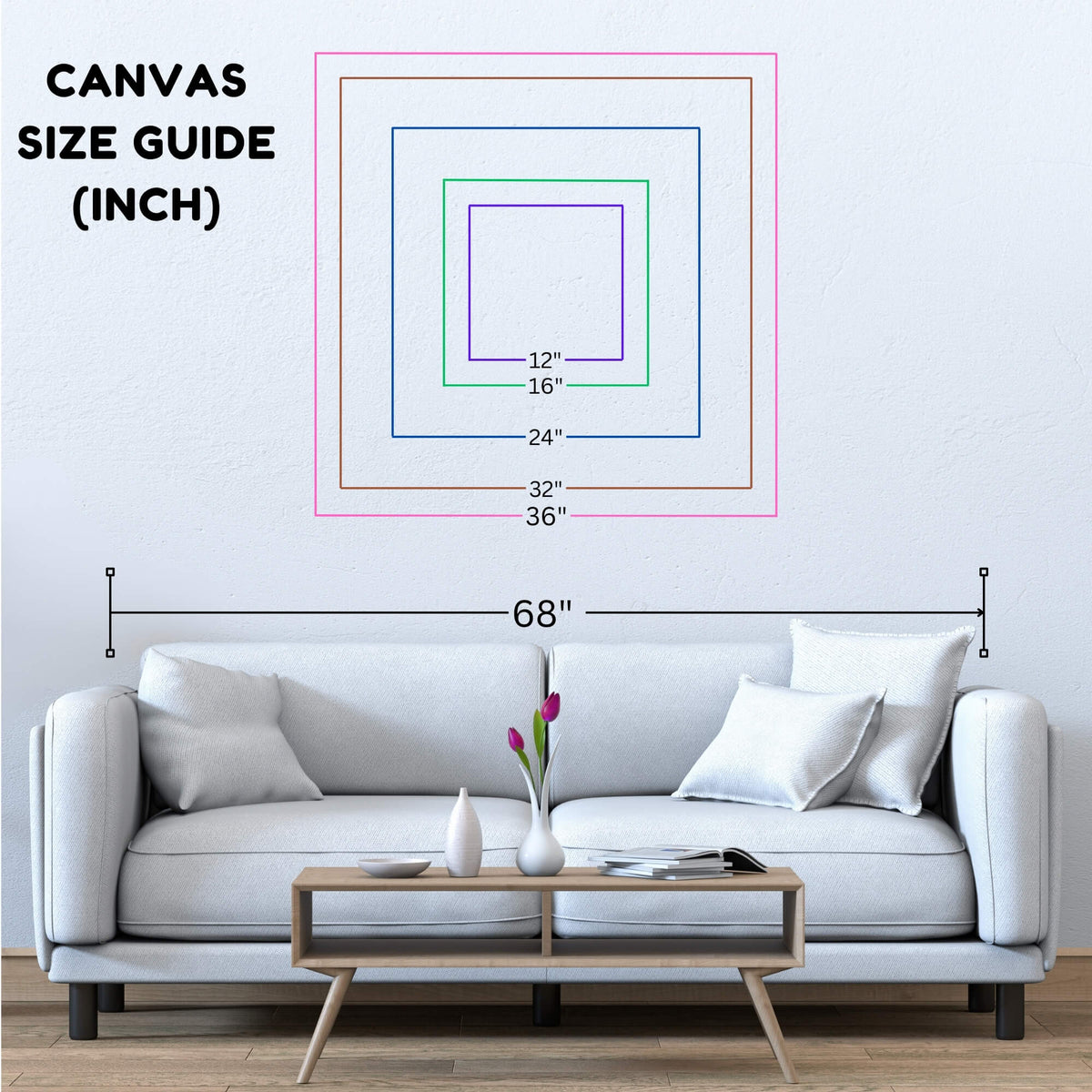 Framed Canvas Print size map in inches