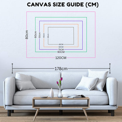 Framed Canvas Print size map in centimeters
