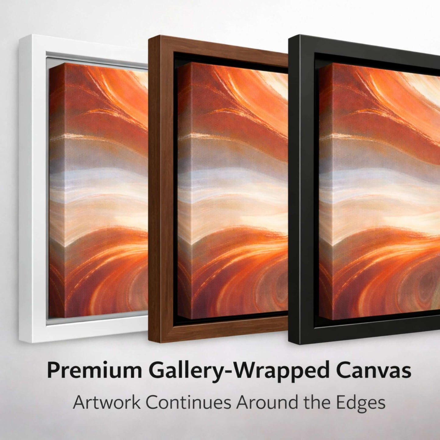 Close up details of the premium framed canvas print edges and corners.