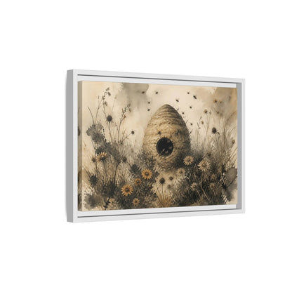 Side Mockup 4. Abandoned Beehive Among Wildflowers shown as framed canvas print