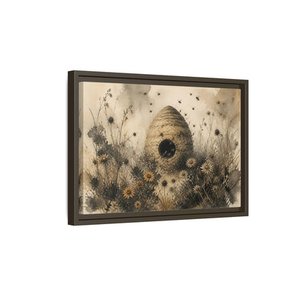 Side Mockup 5. Abandoned Beehive Among Wildflowers shown as framed canvas print